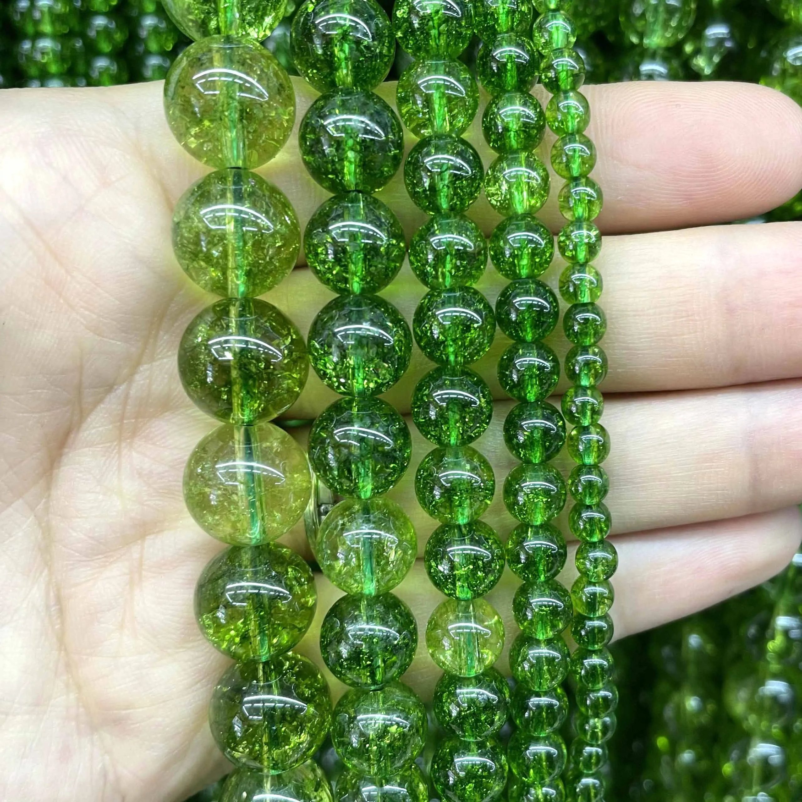 Natural Green Peridot Crystal Quartz Round Beads – Loose Stones for DIY Jewelry Making (4mm–10mm) - Image 2