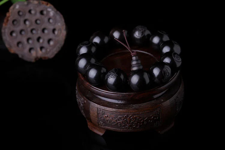 Natural Ebony Buddhist Prayer Bracelet – 15mm/20mm Beads Meditation Jewelry for Men & Women - Image 3