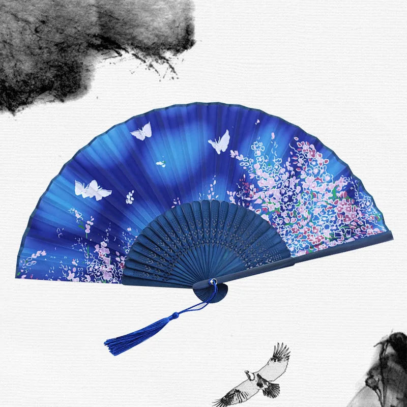 Bamboo Folding Fan Silk Chinese Fan Hand Women - Image 9