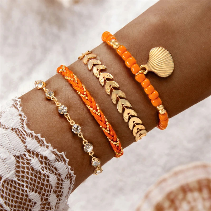 4pcs/set Bohemia Shell Bracelets – Ethnic Style Summer Jewelry for Women & Girls - Image 5