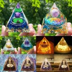 Crystal Stone Orgone Pyramid – Energy Generator with Natural Amethyst & Peridot for Reiki, Chakra & Room Decor