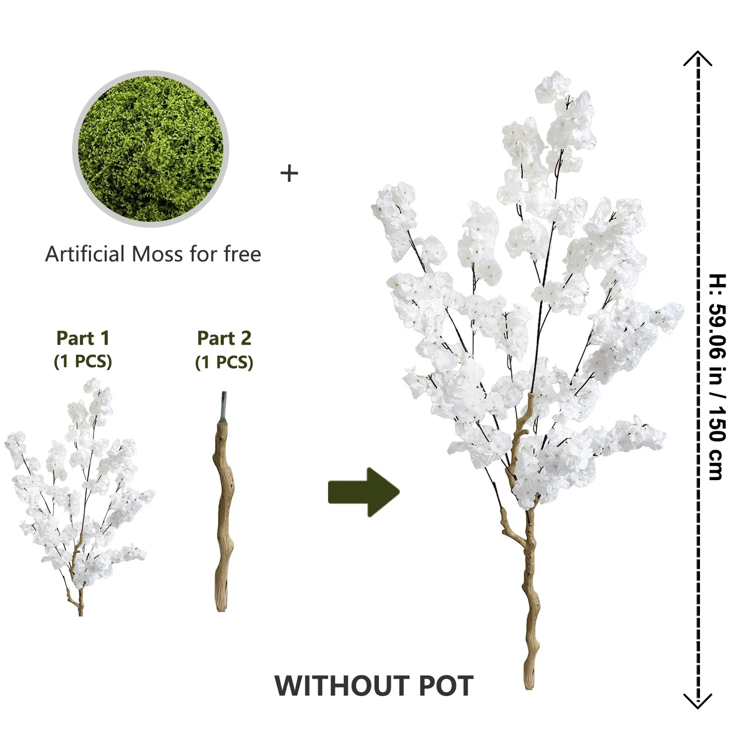 100–220cm Artificial White Cherry Blossom Tree – Faux Silk Leaves with Natural Trunk for Home & Wedding Decor - Image 10