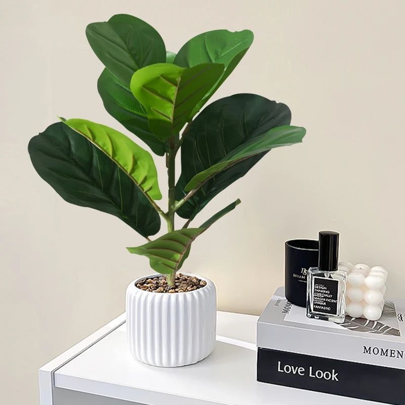 38cm Artificial Ficus Tree Branch – Faux Fiddle Leaf & Banyan Foliage for Home & Office Decor - Image 3
