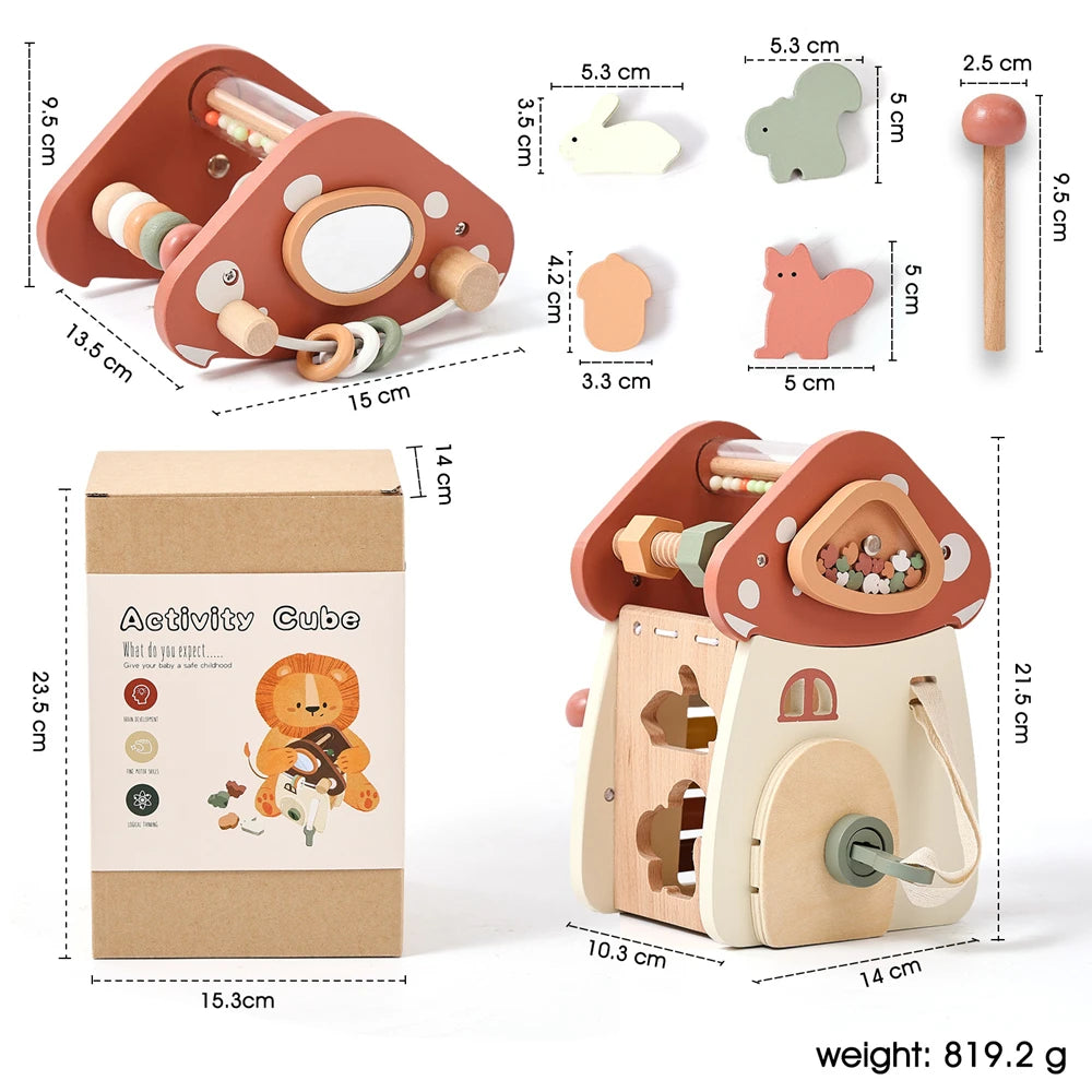 Montessori Five-in-One Wooden Mushroom Toy - Multi-Functional Puzzle - Image 6