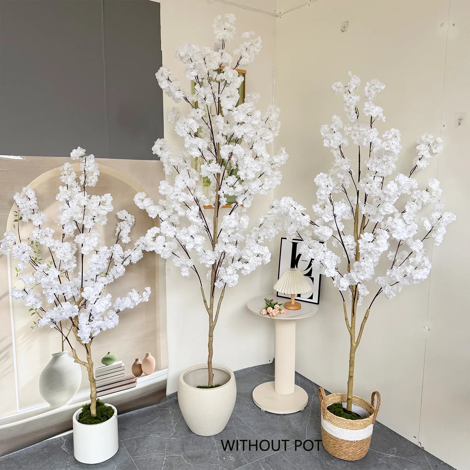 100–220cm Artificial White Cherry Blossom Tree – Faux Silk Leaves with Natural Trunk for Home & Wedding Decor - Image 2