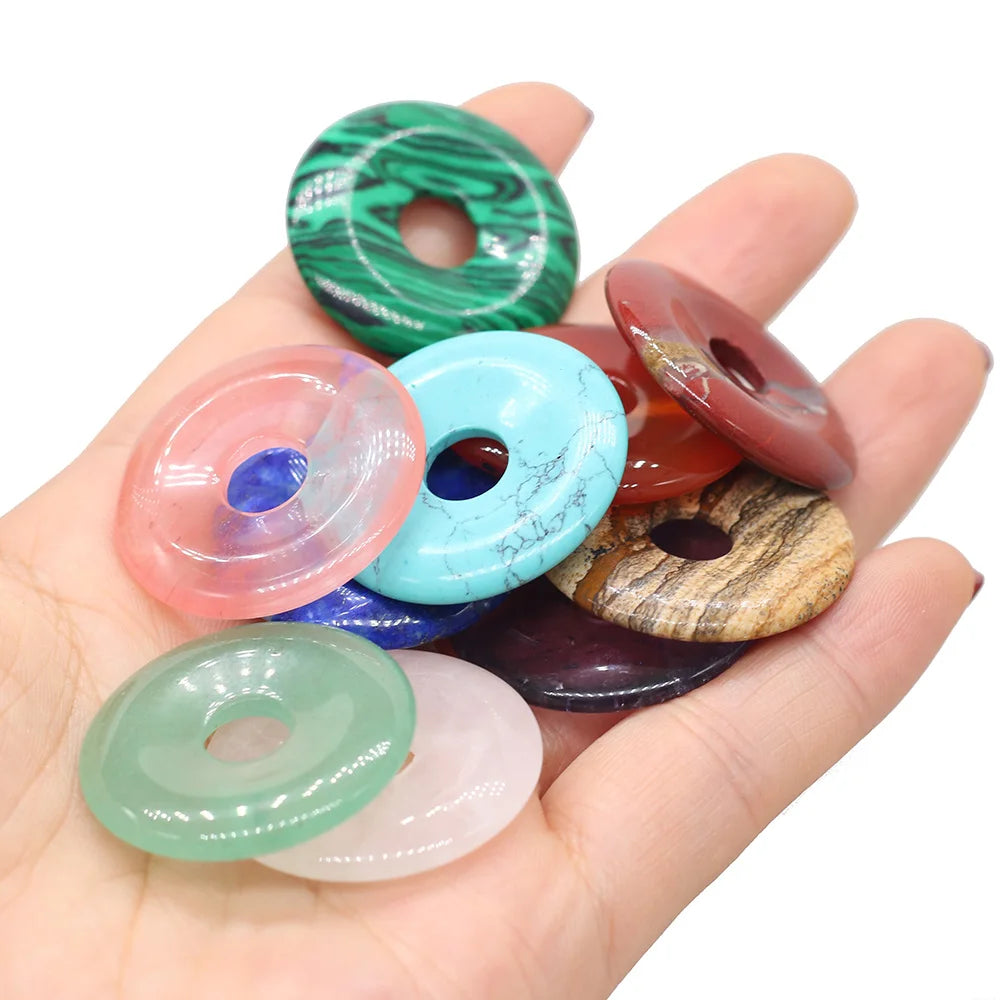 Natural Stone Donut Charms – 30mm Semi-Porous Beads for DIY Jewelry Making - Image 4