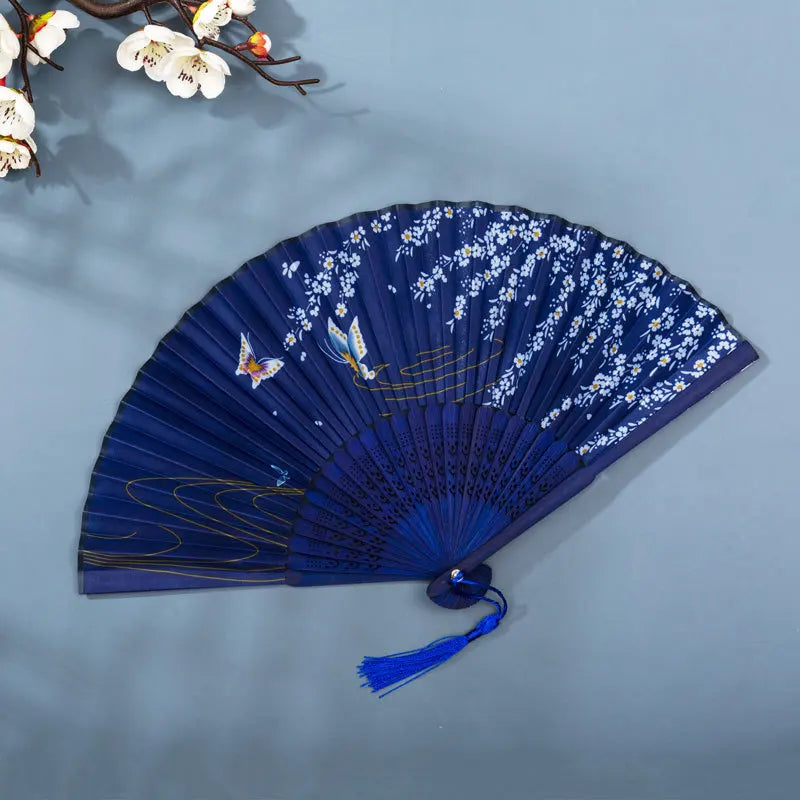 Bamboo Folding Fan Silk Chinese Fan Hand Women - Image 2