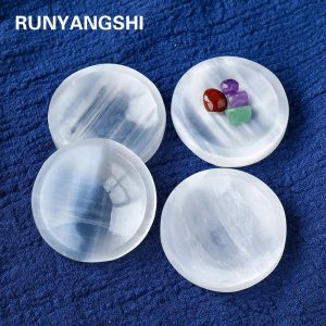Natural Selenite Plate Round Crystal Bowl for Reiki Healing