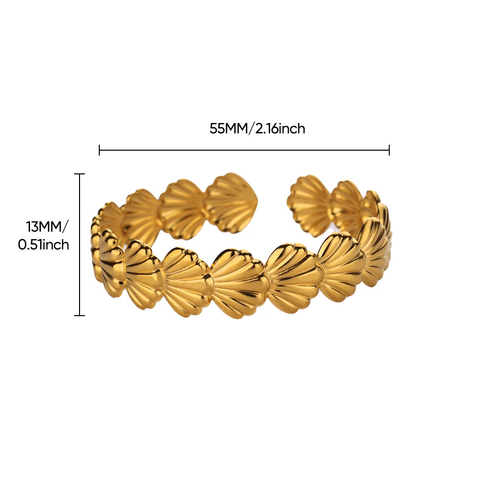 Gold Shell Cuff Bracelet – Stainless Steel Opening Bangle for Women’s Summer Beach Style - Image 6