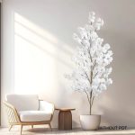 100–220cm Artificial White Cherry Blossom Tree – Faux Silk Leaves with Natural Trunk for Home & Wedding Decor