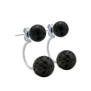 Black Natural Lava Rock Stone Bead Stud Earrings – DIY Aromatherapy Diffuser Jewelry for Women