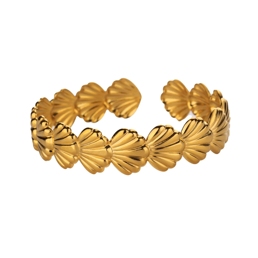 Gold Shell Cuff Bracelet – Stainless Steel Opening Bangle for Women’s Summer Beach Style - Image 7